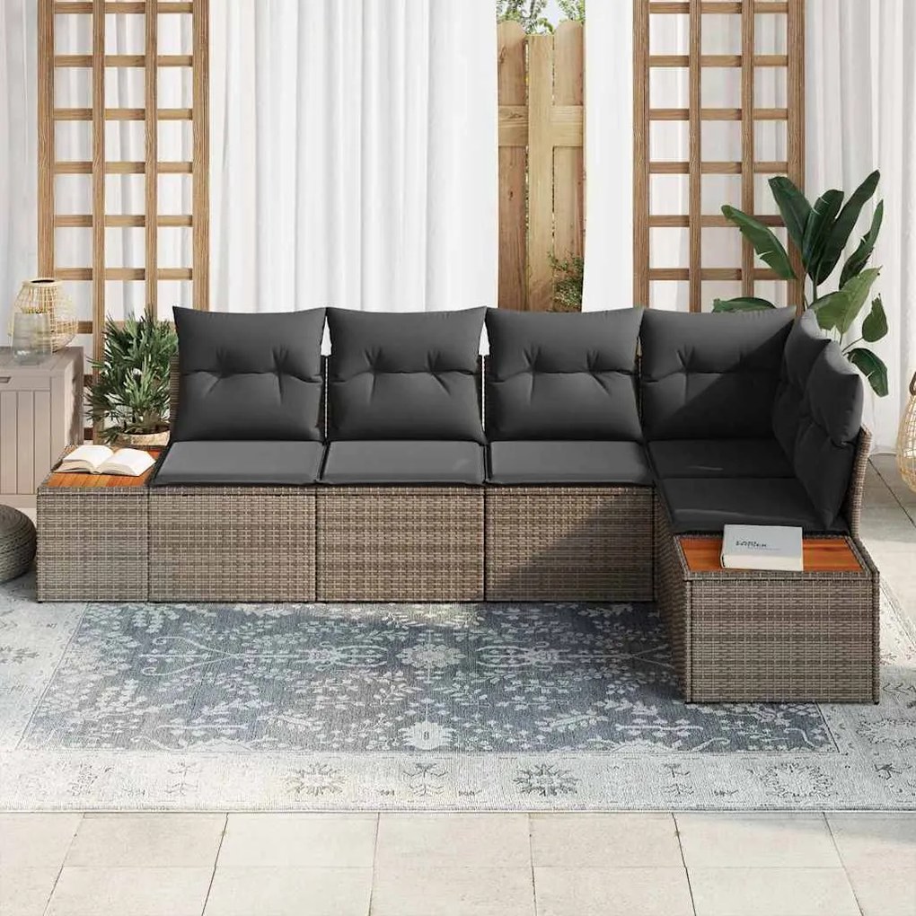 vidaXL Σετ Καναπέ Κήπου 5 pcs Γκρι 264 x 154 x 85 εκ. Πολυ ράταν