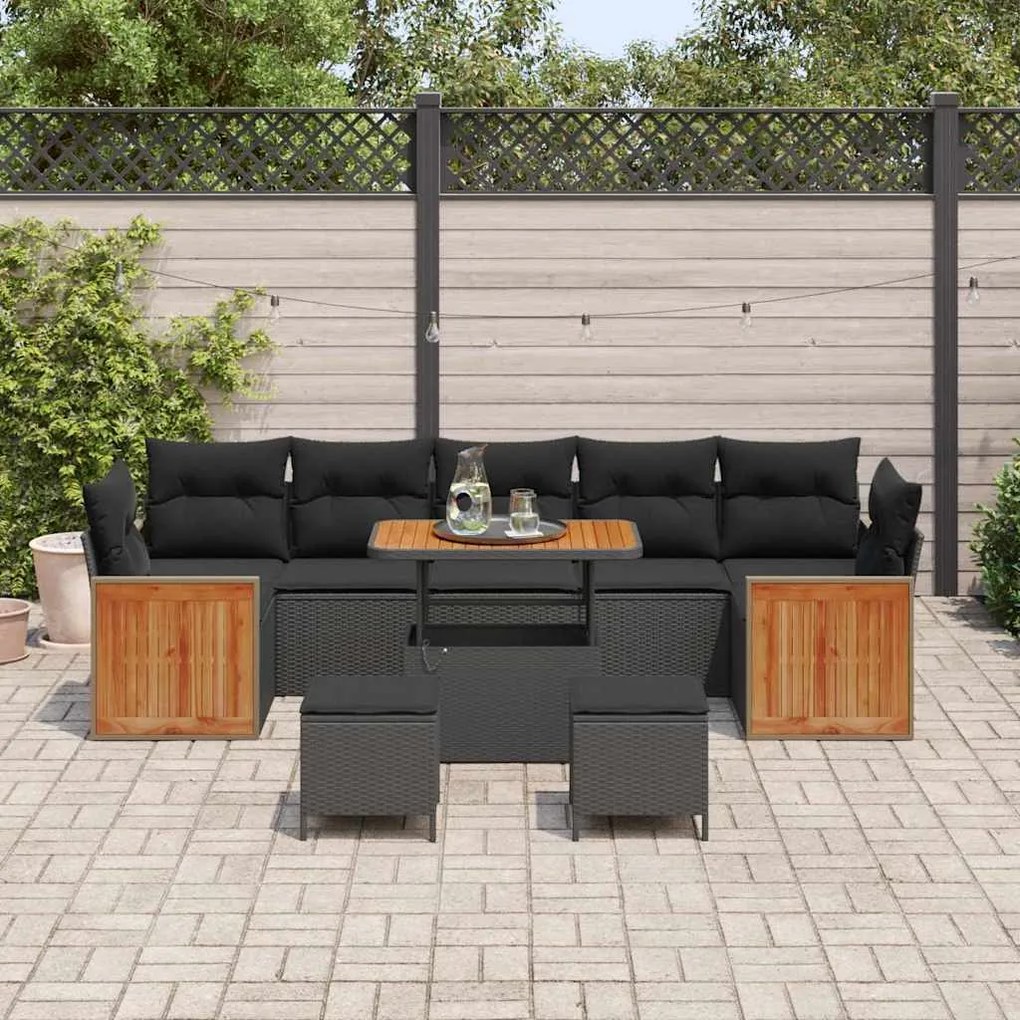 vidaXL Σετ Καναπέ Κήπου με μαξιλάρι 10 pcs Μαύρο 90 x 55 x 71 cm