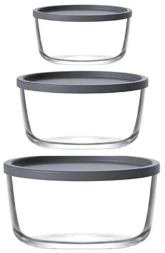 Φαγητοδοχεία Round (Σετ 3Τμχ) LVROUNDS1F 380/800/1490ml  Φ11/ 14,4/ 17,3cm Clear-Grey Lav Glass