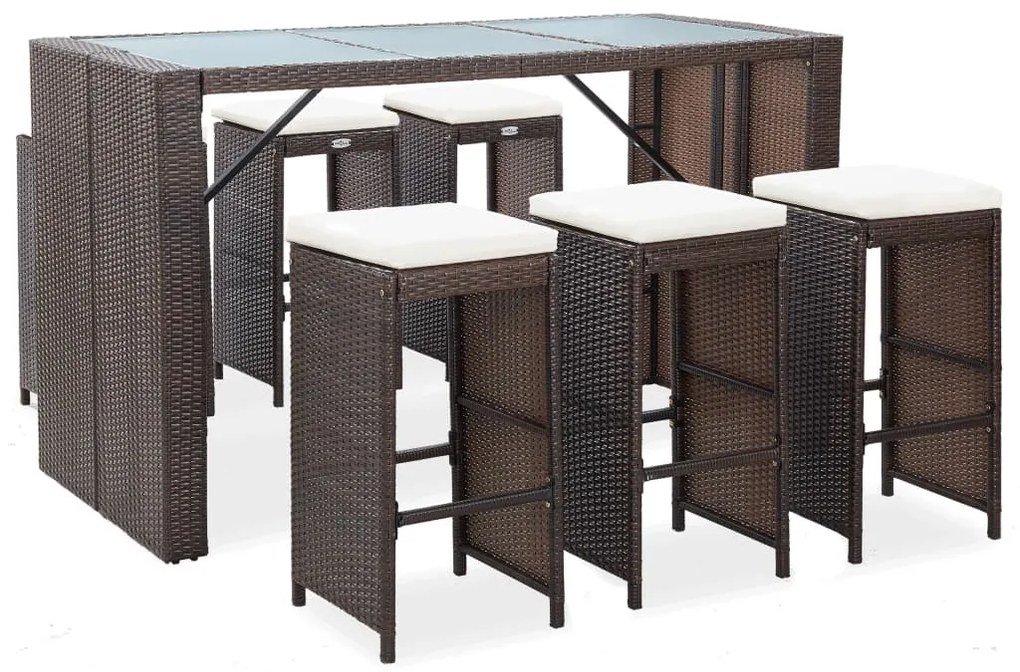 vidaXL Σετ Επίπλων Μπαρ Κήπου 7 τεμ. Καφέ Συνθετικό Ρατάν με Μαξιλάρια