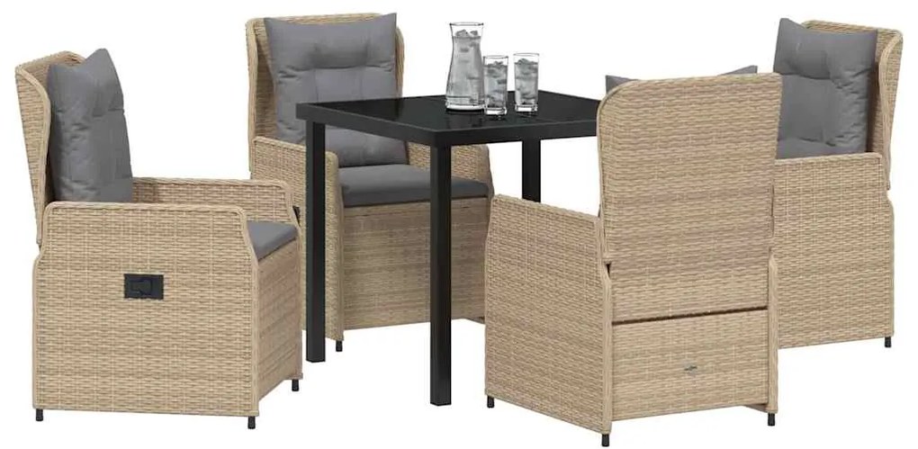 vidaXL Σέτ φαγητού για κήπο 5 pcs Μπεζ συνθετικό ρατάν