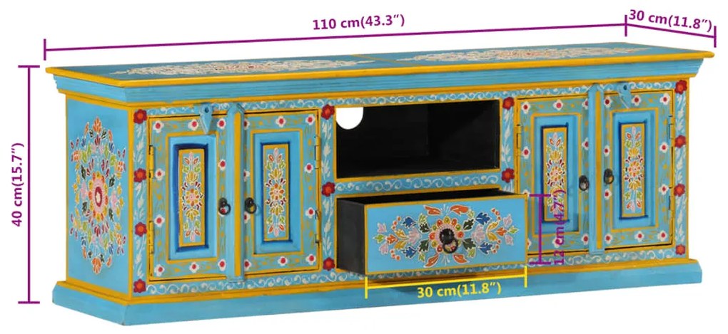 Έπιπλο Τηλεόρασης Μπλε 110 x 30 x 40 εκ. από Μασίφ Ξύλο Μάνγκο - Μπλε