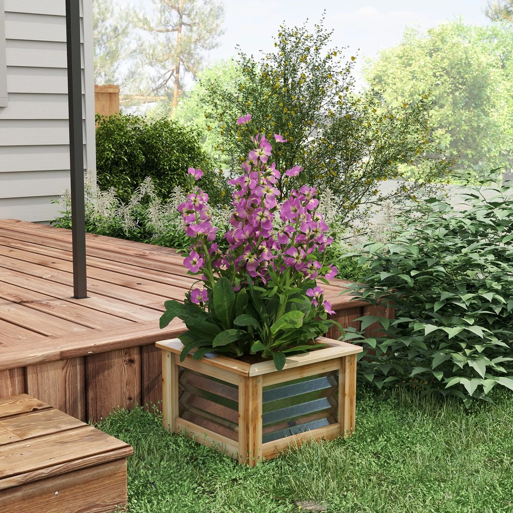 Outsunny Υπερυψωμένο παρτέρι, αυτόματης αποστράγγισης, ανοιχτός πάτος, μέταλλο+ξύλο, 45 x 45 x 30cm