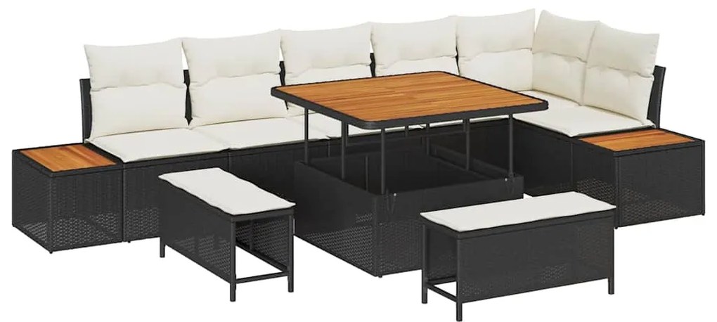 vidaXL Σετ Καναπέ Κήπου με μαξιλάρι 9 pcs Μαύρο Πολυ ράταν