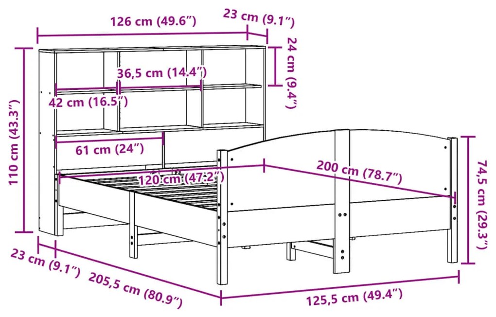 ΚΡΕΒΑΤΙ ΒΙΒΛΙΟΘΗΚΗ ΧΩΡΙΣ ΣΤΡΩΜΑ 120X200 ΕΚ ΜΑΣΙΦ ΞΥΛΟ ΠΕΥΚΟΥ 3323109