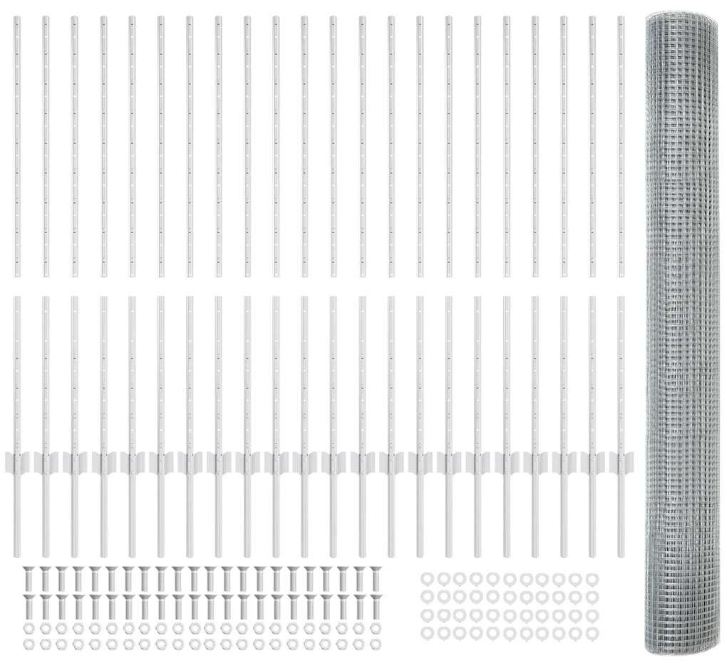 vidaXL Συρμάτινος Φράχτης με 44 U Posts Ασημί 1.2x50 μ Χάλυβας