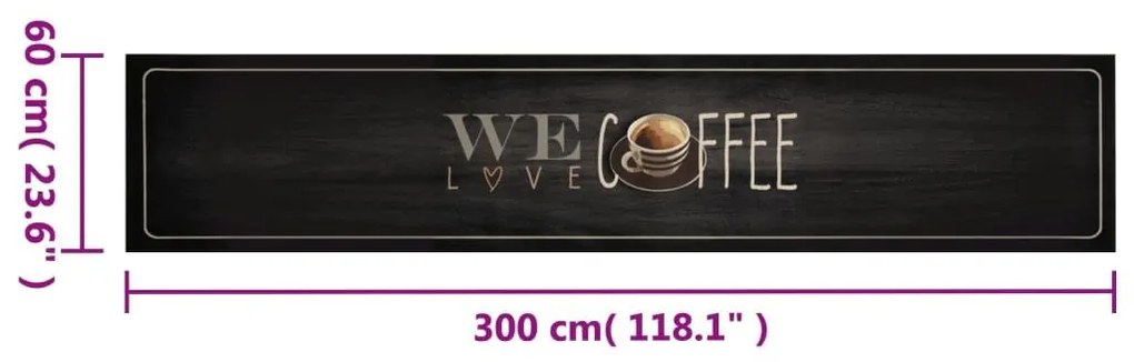 Χαλί Κουζίνας Πλενόμενο Επιγραφή Coffee 60x300 εκ. Βελούδο - Μαύρο