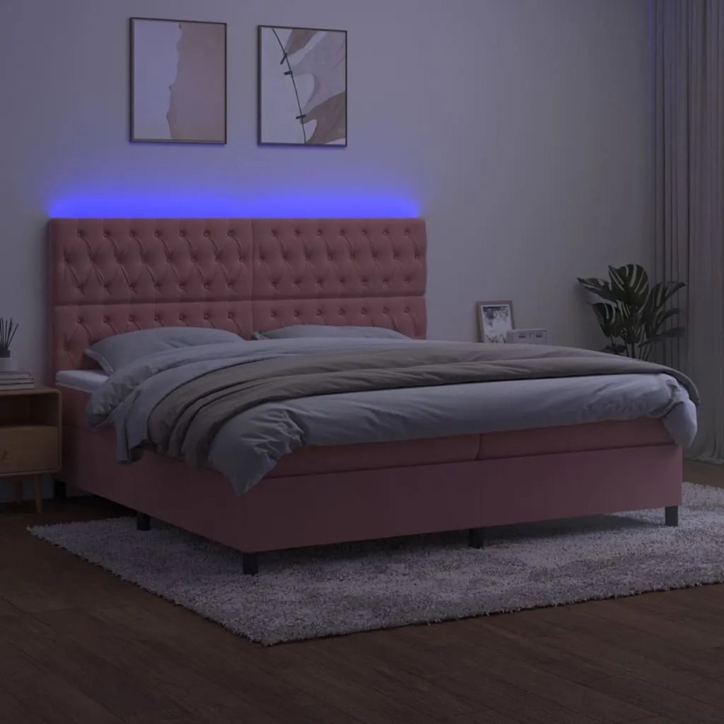 ΚΡΕΒΑΤΙ BOXSPRING ΜΕ ΣΤΡΩΜΑ &amp; LED ΡΟΖ 200X200 ΕΚ. ΒΕΛΟΥΔΙΝΟ 3136328