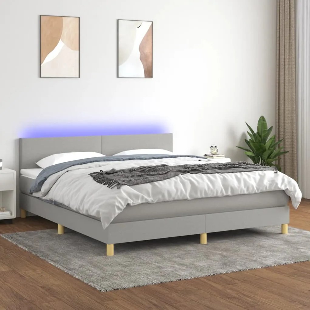 Κρεβάτι Boxspring με Στρώμα & LED Αν.Γκρι 160x200 εκ Υφασμάτινο