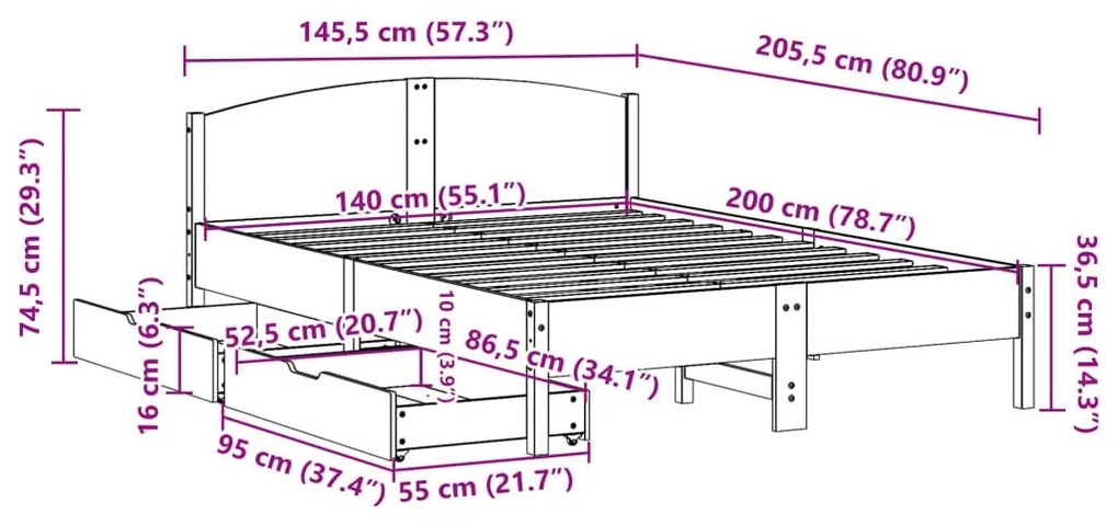 Σκελετός Κρεβατιού Χωρίς Στρώμα Καφέ 140x200 Μασίφ Ξύλο Πεύκου - Καφέ