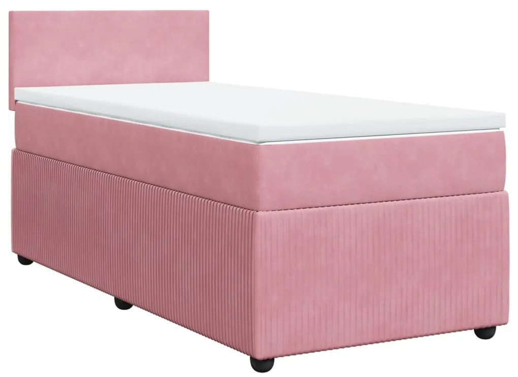 vidaXL Κρεβάτι Boxspring με Στρώμα Ροζ 90x190 εκ. Βελούδινο