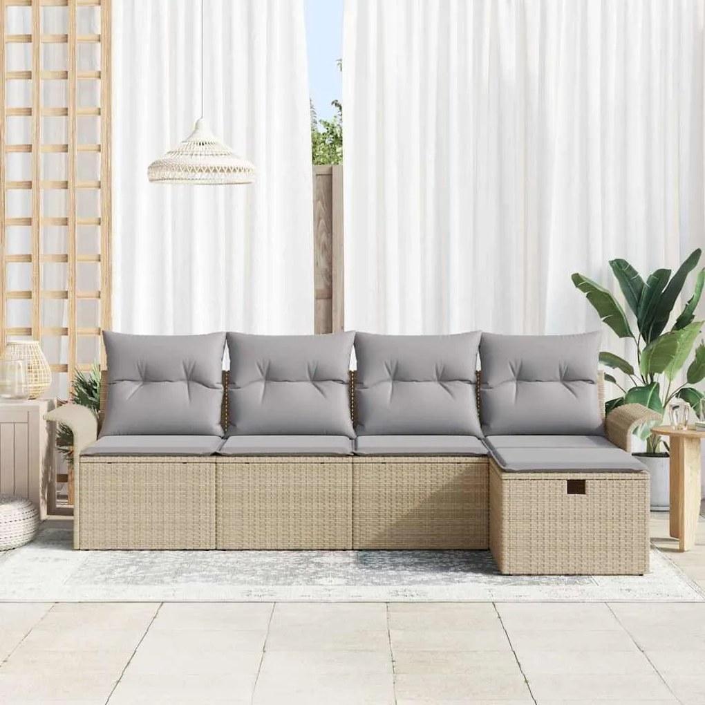 vidaXL Σετ Καναπέ Κήπου με μαξιλάρι 5 pcs Μπεζ Πολυ ράταν