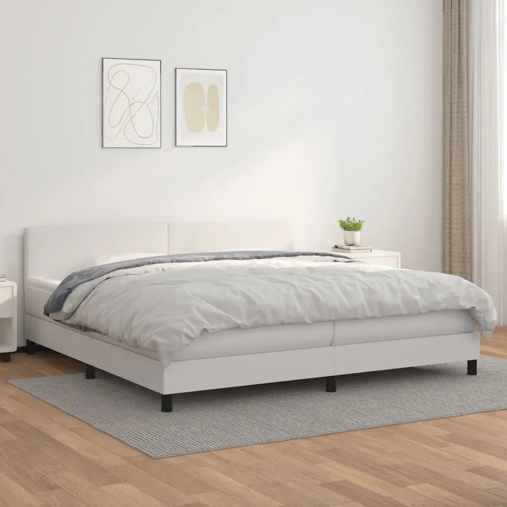 vidaXL Κρεβάτι Boxspring με Στρώμα Λευκό 200x200 εκ. Συνθετικό Δέρμα