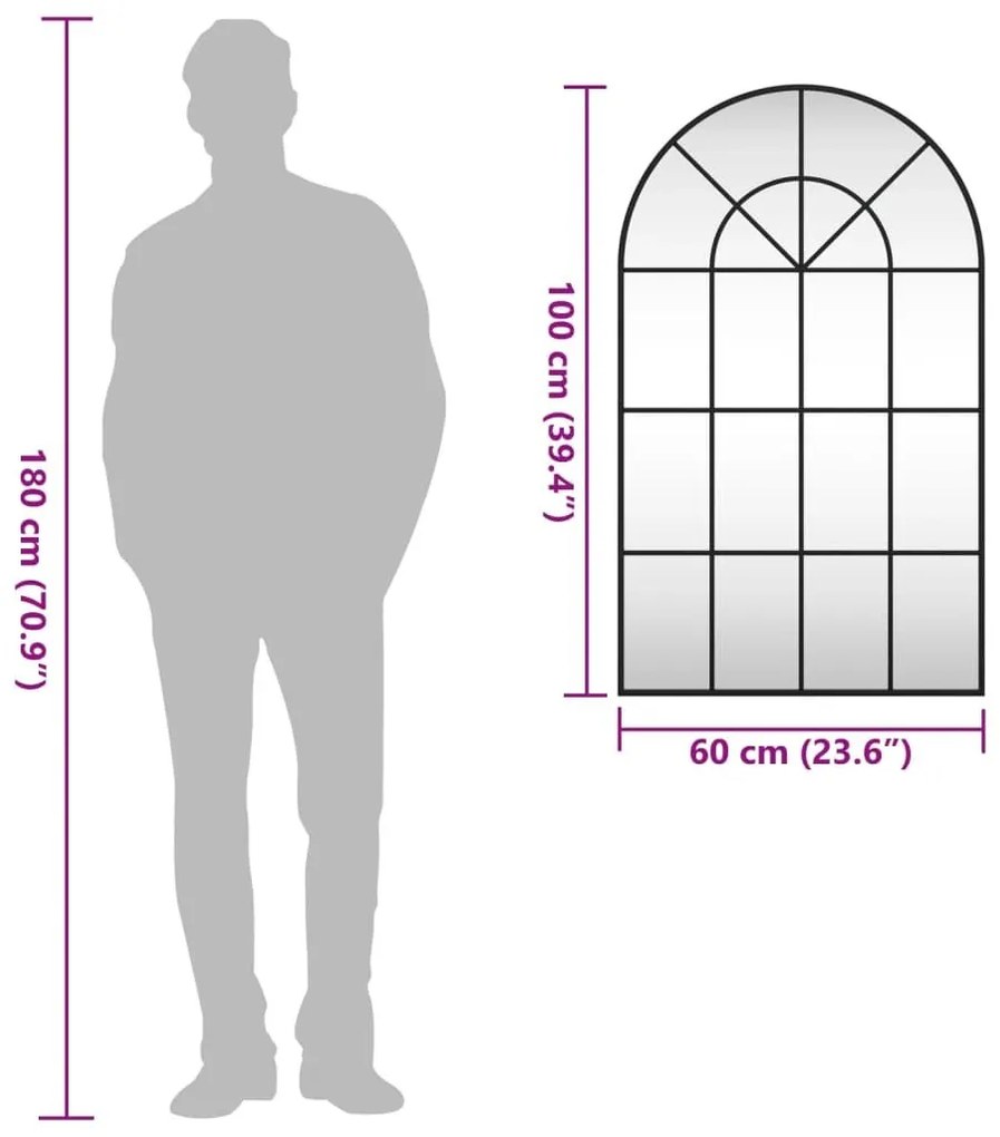Καθρέφτης Τοίχου Αψίδα Μαύρος 60 x 100 εκ. από Σίδερο - Μαύρο