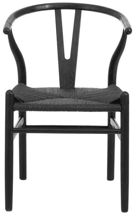 Καρέκλα Wishbone pakoworld rubberwood-σχοινί σε μαύρη απόχρωση 53.5x57x74εκ