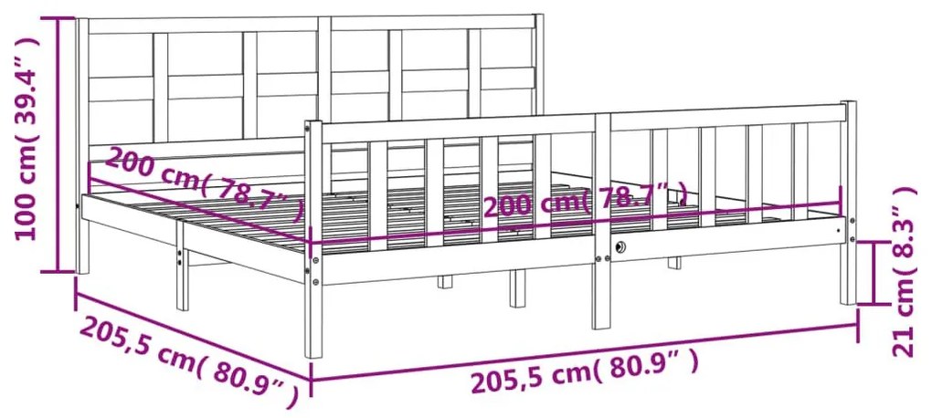 Σκελετός Κρεβ. Χωρίς Στρώμα Λευκό 200x200 εκ Μασίφ Πεύκο - Λευκό