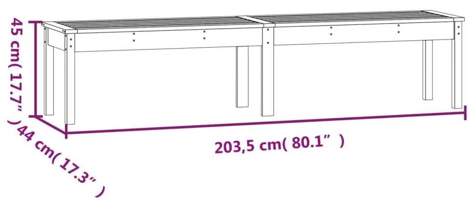 Πάγκος Κήπου Διθέσιος Μελί 203,5x44x45 εκ. Μασίφ Ξύλο Πεύκου - Καφέ