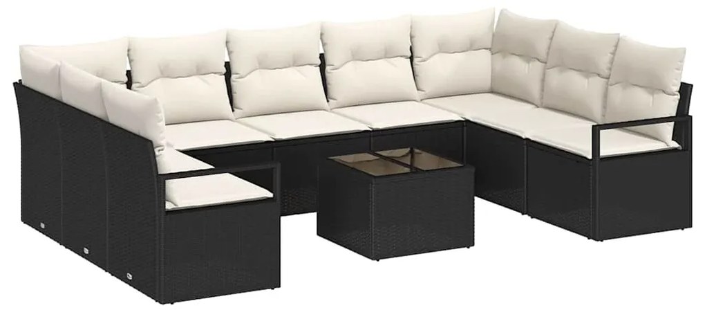 vidaXL Σετ Καναπέ Κήπου 10 pcs Μαύρο Πολυ ράταν