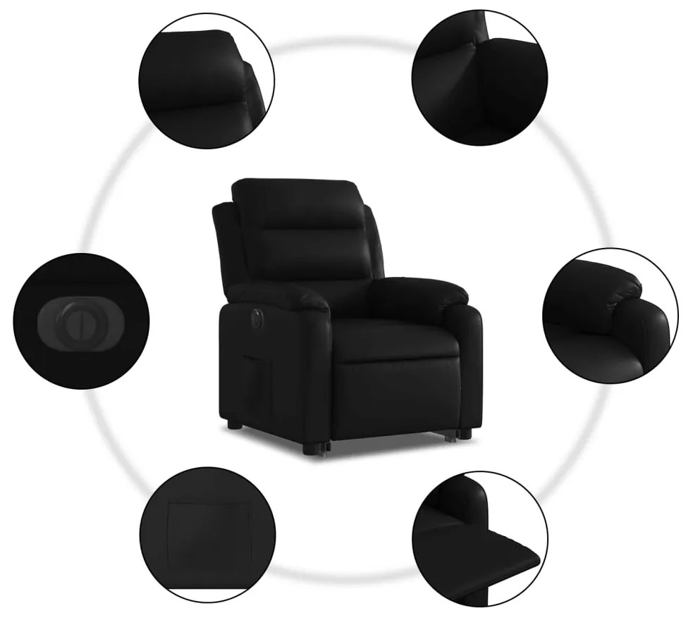 vidaXL Πολυθρόνα Ηλεκτρική Ανακλινόμενη με Ανύψωση Μαύρη Συνθ. Δέρμα