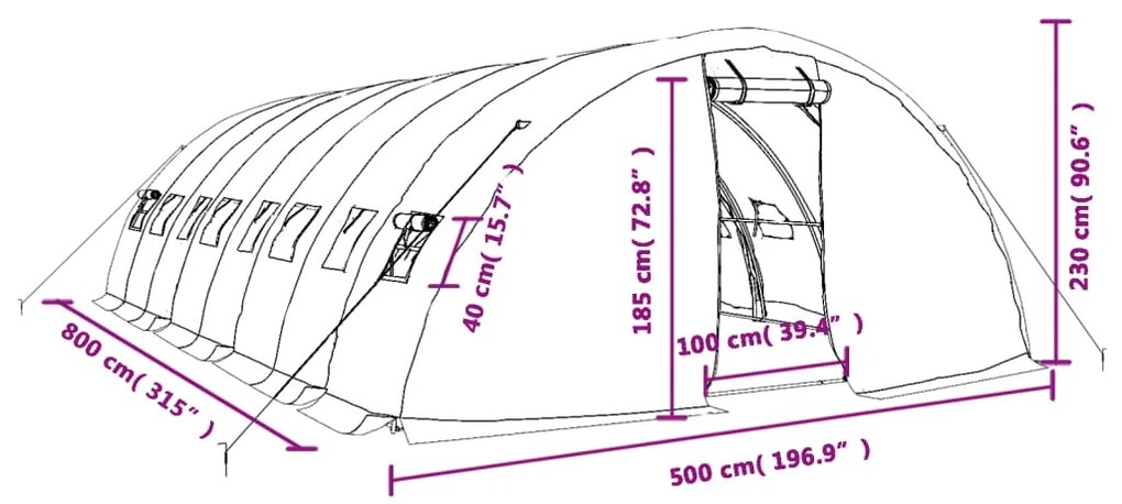 Θερμοκήπιο με Ατσάλινο Πλαίσιο Λευκό 40 μ² 8 x 5 x 2,3 μ. - Λευκό