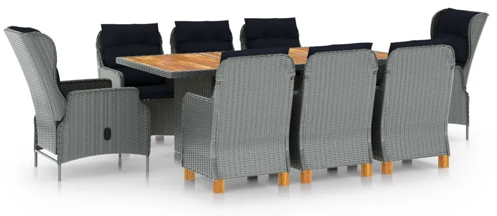 vidaXL Τραπεζαρία Εξ. Χώρου 9 τεμ Ανοιχτό Γκρι Συνθ. Ρατάν & Μαξιλάρια