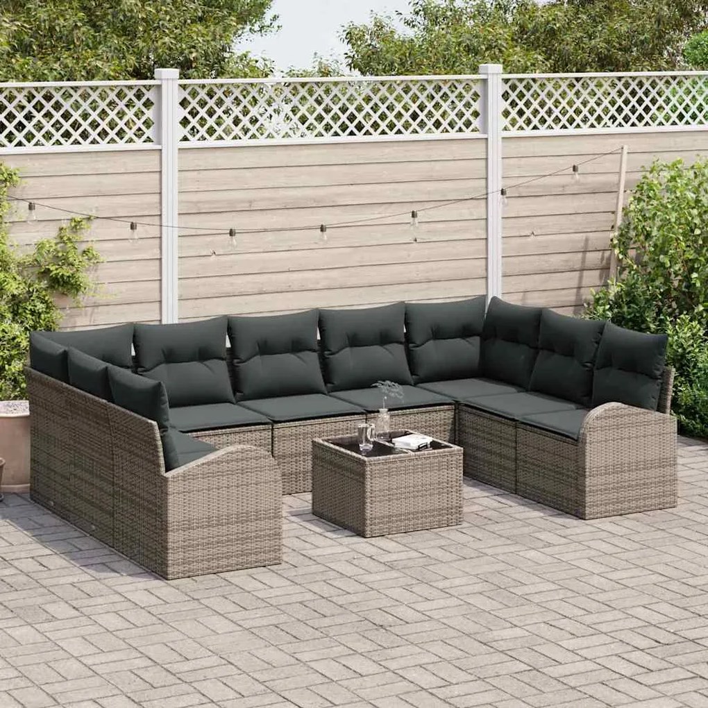 vidaXL Σετ Καναπέ Κήπου 10 pcs Γκρι Πολυ ράταν