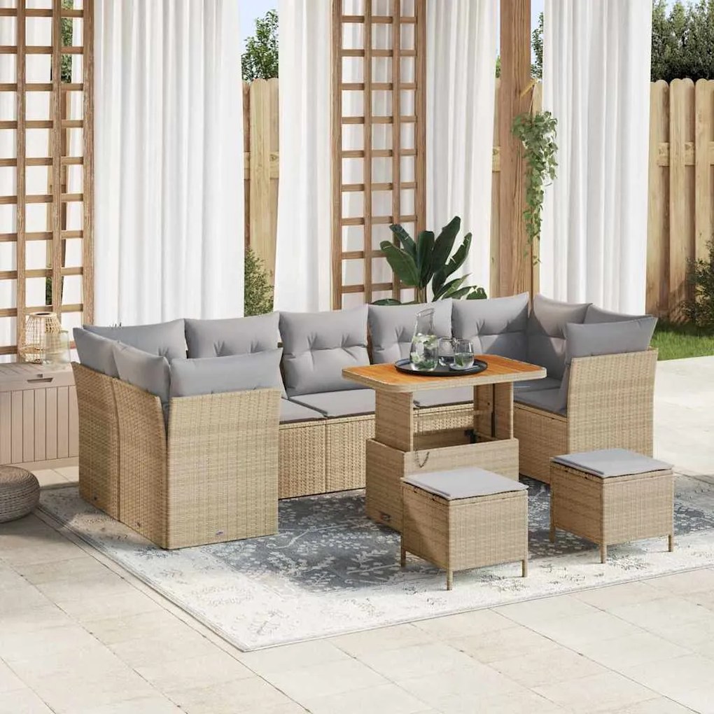 vidaXL Σετ Καναπέ Κήπου Ρυθμιζόμενο ύψος 10 pcs Μπεζ συνθετικό ρατάν