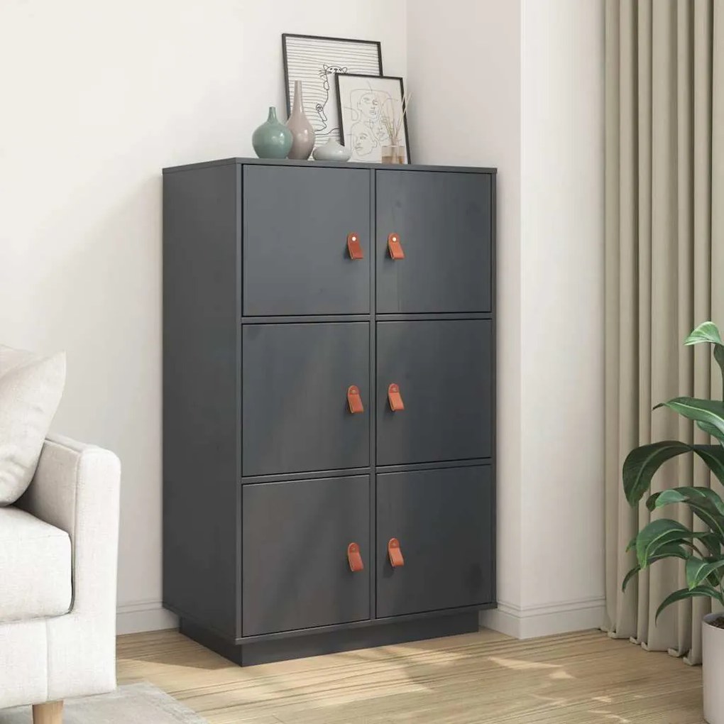 vidaXL Ντουλάπι Ψηλό Γκρι 67x40x108,5 εκ. από Μασίφ Ξύλο Πεύκου