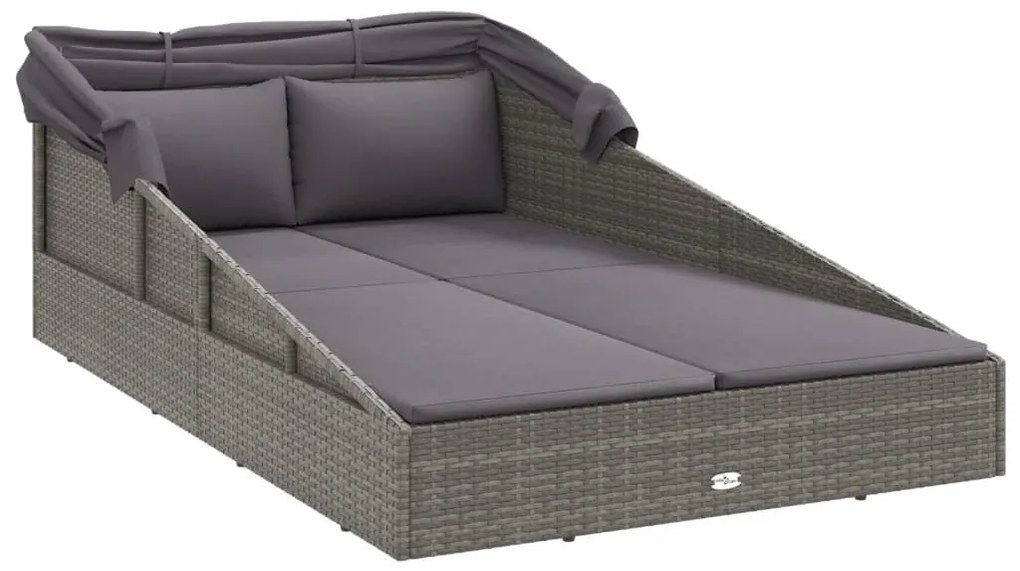 vidaXL Ξαπλώστρα με Πτυσσόμενη Οροφή Γκρι 200x114x128 εκ. Συνθ. Ρατάν