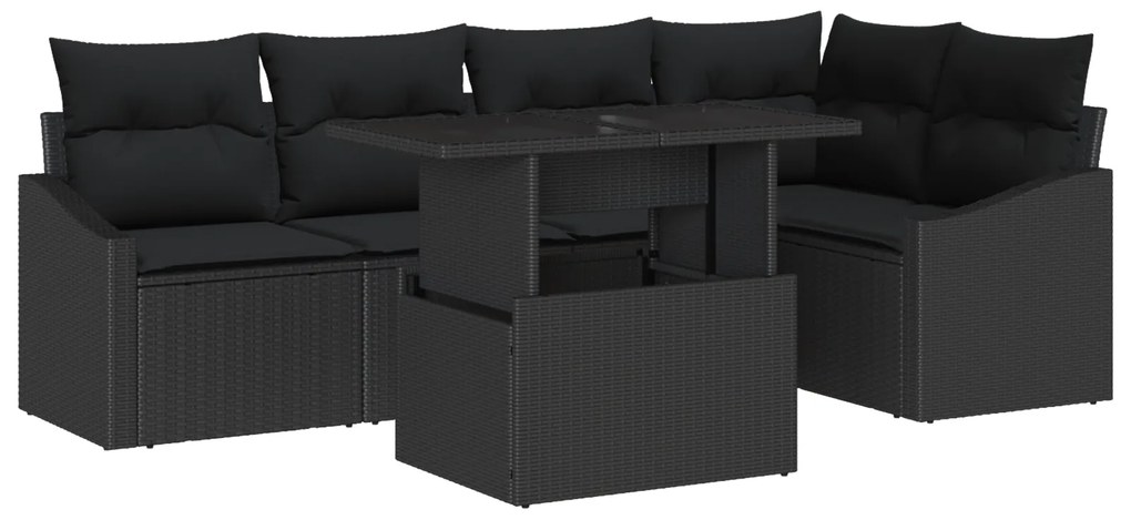 vidaXL Set Καναπέ Κήπου 6 Τεμαχίων με Μαξιλάρια Μαύρο Πολυ Ράτανα