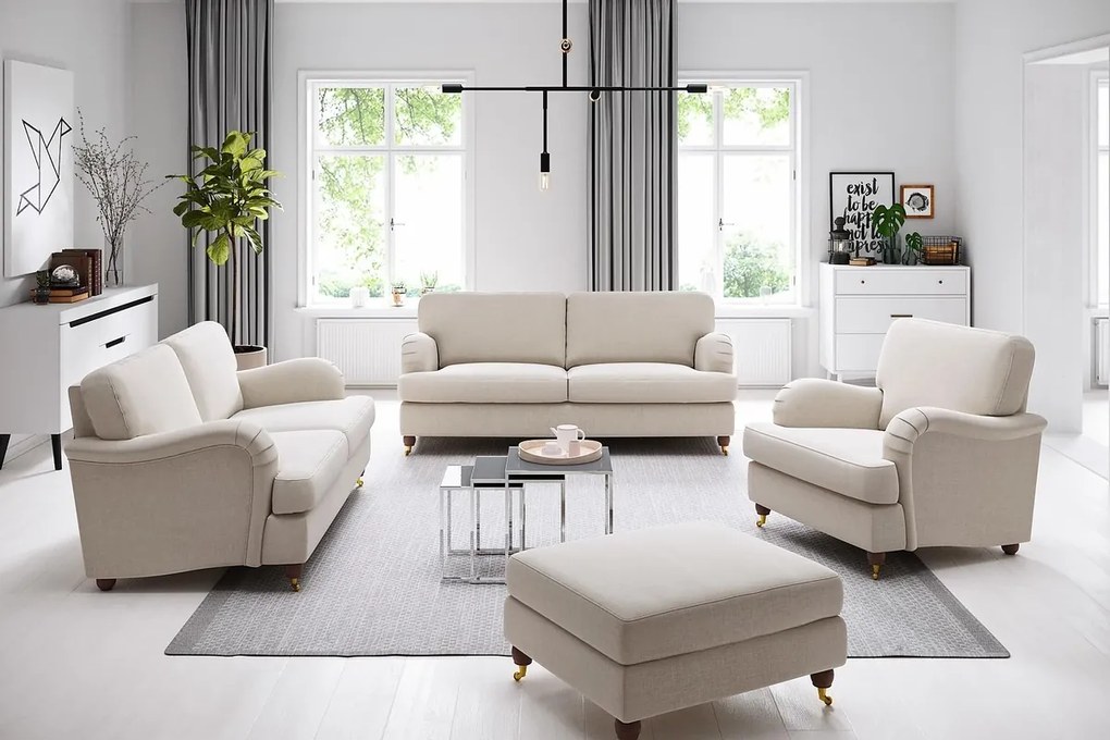 Καναπές Bloomington A106, Μπεζ, 195x95x85cm, Ταπισερί, Πόδια: Ξύλινα, Μεταλλικά