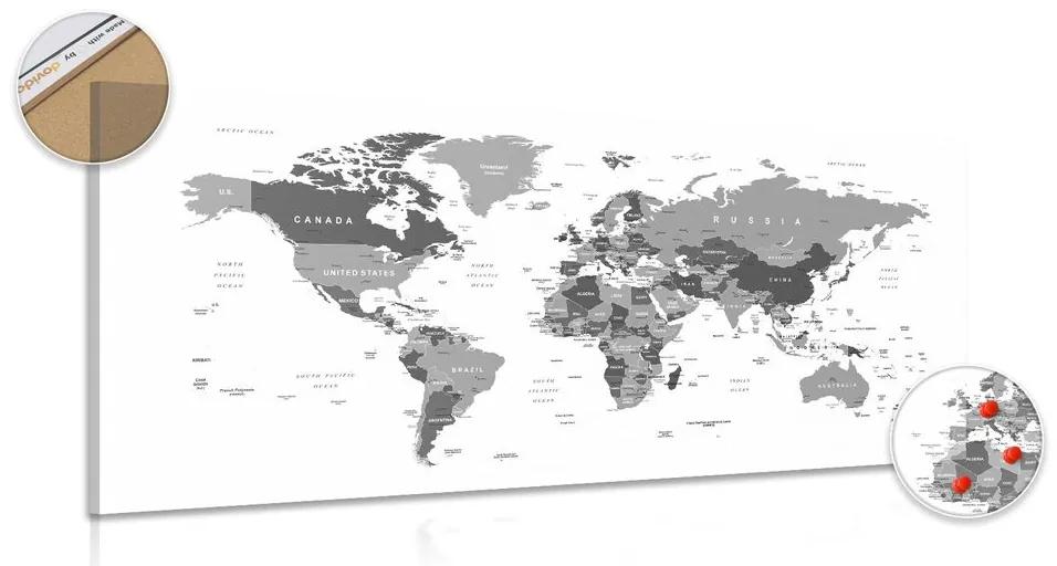 Εικόνα στον παγκόσμιο χάρτη φελλού με ασπρόμαυρη απόχρωση - 120x60  flags