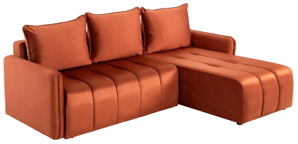 CORNER SOFA-BED PROTON  ORANGE VELVET 225x94x70Hcm.