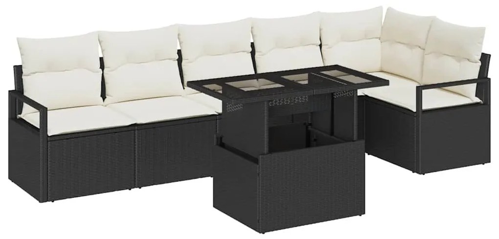vidaXL Σετ Καναπέ Κήπου με μαξιλάρι 7 pcs Μαύρο Πολυ ράταν