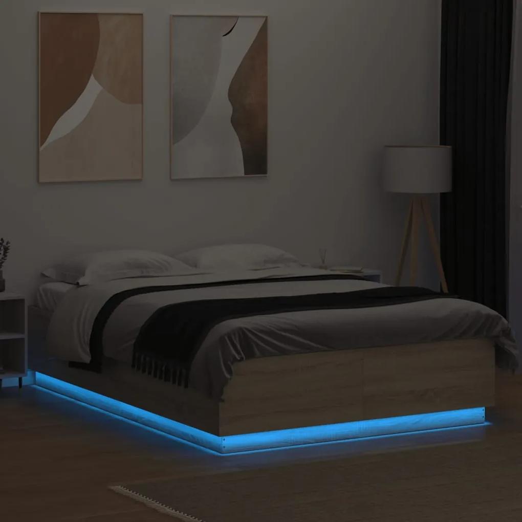 vidaXL Πλαίσιο Κρεβατιού με LED Sonoma Δρυς 160x200εκ. Επεξ. Ξύλο