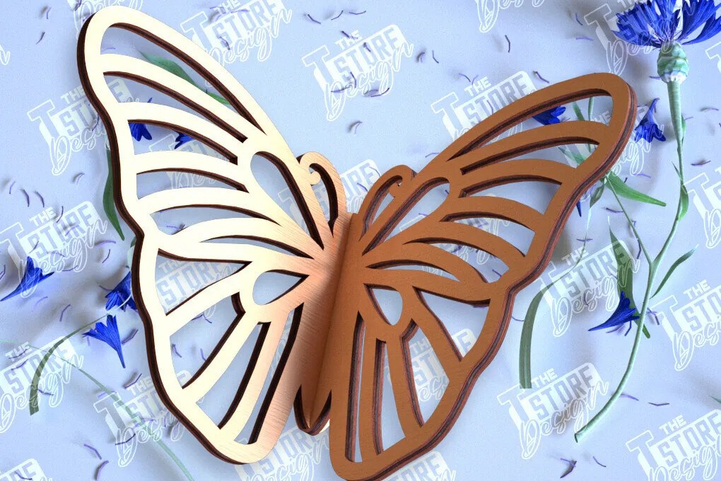 Σετ των 2 Intra απο ξύλο plywood 3mm-4mm πάχος 3D πεταλούδα | Summer Design | CNC Δίασταση 30x20 cm INTRAFABR-98268751