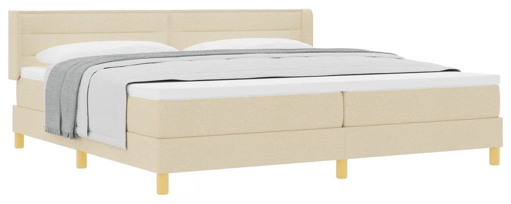 vidaXL Κρεβάτι Box Spring με Στρώμα, Κρεμ, 200 x 200 cm, Υφασμάτινο.