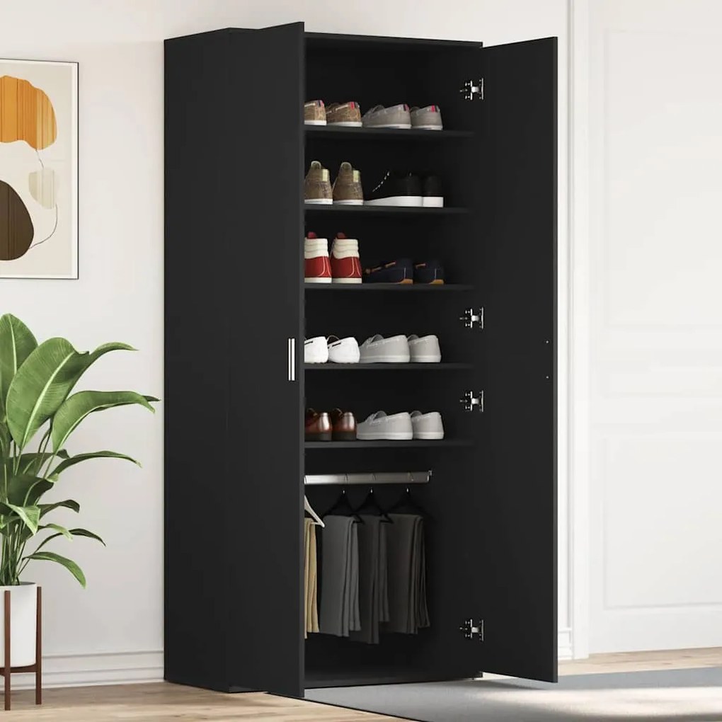 vidaXL Ντουλάπα Παπουτσιών Μαύρο 80 x 39 x 180 εκ Επεξεργασμένο ξύλο
