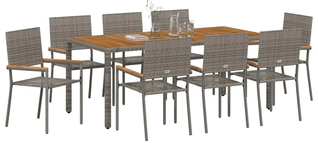 vidaXL Σέτ φαγητού για κήπο 9 pcs Γκρι 190 x 90 x 75 cm