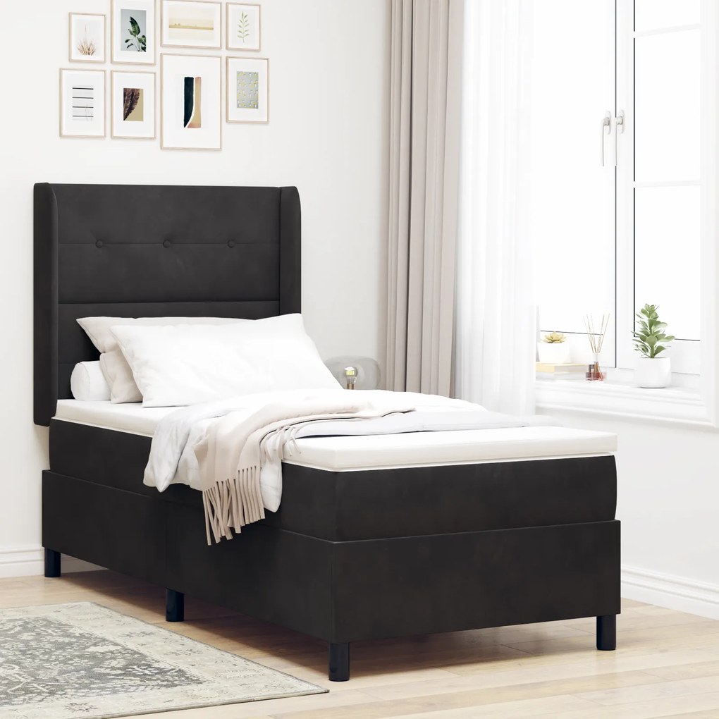 vidaXL Κρεβάτι Box Spring με Στρώμα & LED Μαύρο 80x200 εκ Βελούδο