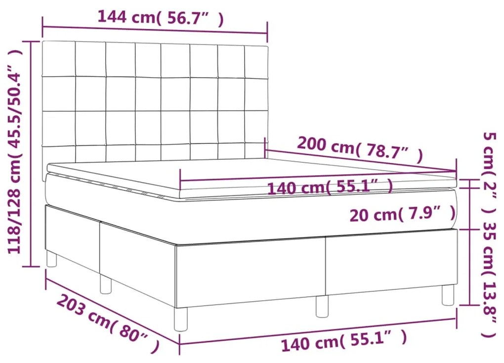 ΚΡΕΒΑΤΙ BOXSPRING ΜΕ ΣΤΡΩΜΑ &amp; LED TAUPE 140X200 ΕΚ. ΥΦΑΣΜΑΤΙΝΟ 3135441