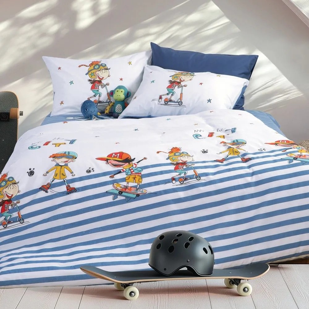 Σεντόνια Παιδικά In The City (Σετ 3τμχ) White-Blue Nef-Nef Homeware Μονό 170x260cm 100% Cotton