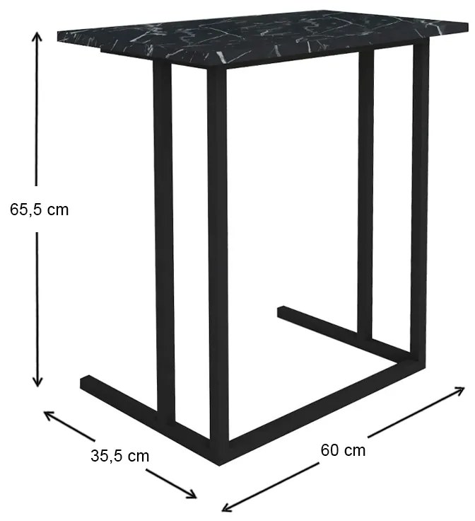 Βοηθητικό τραπεζάκι Tibet Megapap μεταλλικό - μελαμίνης χρώμα μαύρο εφέ μαρμάρου 60x35,5x65,5εκ.