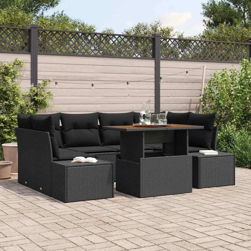 vidaXL Σέτ φαγητού για κήπο 7 pcs Μαύρο, Καφέ 100 x 55 x 73 εκ
