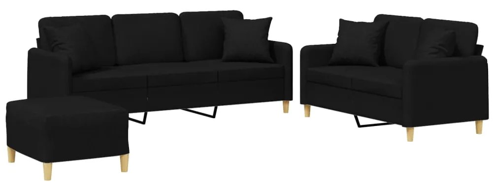 vidaXL Πολυθρόνες Σετ 3 Τεμ. Μαύρες από Ύφασμα Μικροϊνών με Μαξιλάρια