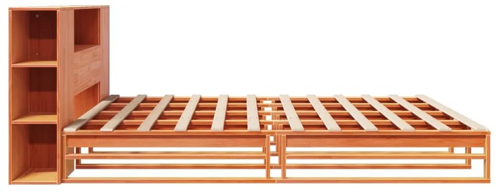 Κρεβάτι Βιβλιοθήκη Χωρίς Στρώμα Καφέ 200x200 εκ Μασίφ Πεύκο - Καφέ