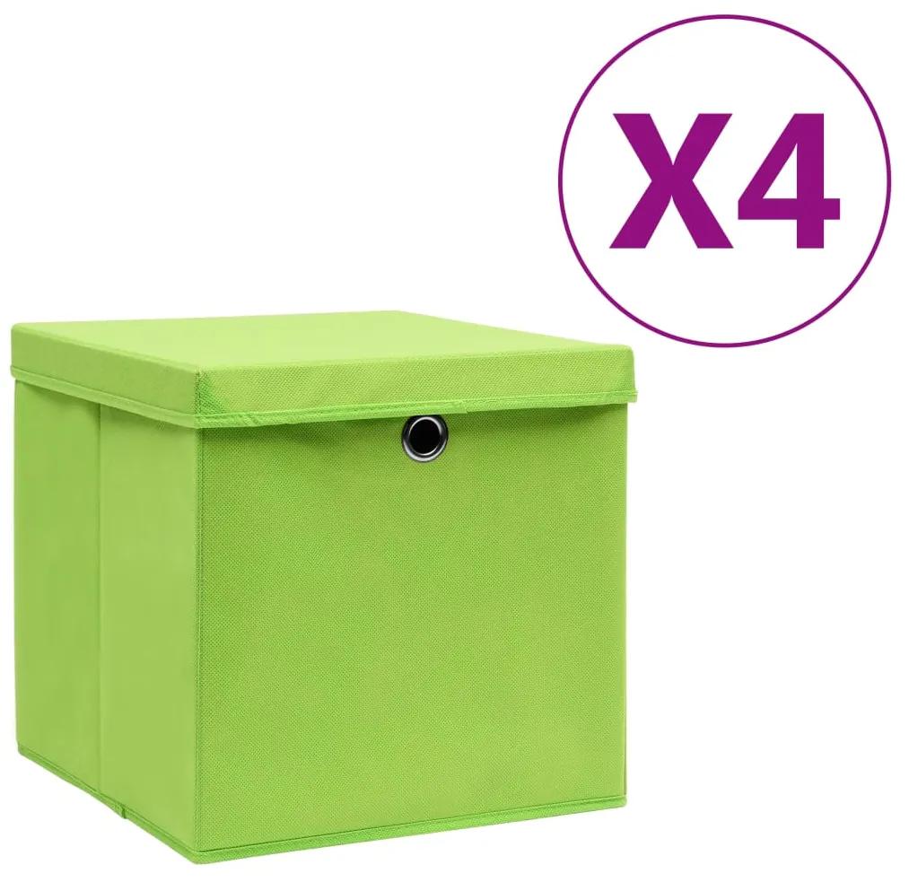 Κουτιά Αποθήκευσης με Καπάκια 4 τεμ. Πράσινα 28 x 28 x 28 εκ.