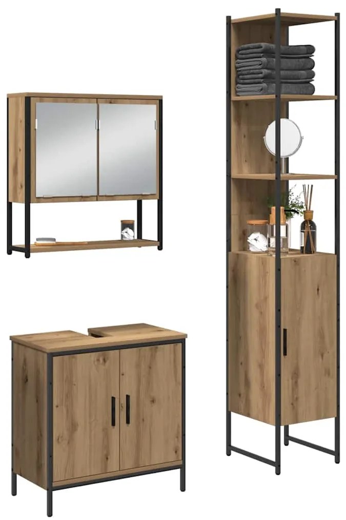 vidaXL Σετ Επίπλων Μπάνιου με ράφι 3 pcs Καφέ 33 x 33 x 185.5 εκ