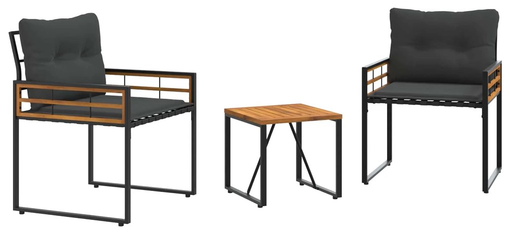 vidaXL Σετ Εξωτερικών Επίπλων με μαξιλάρι 3 pcs Σκούρο Γκρι