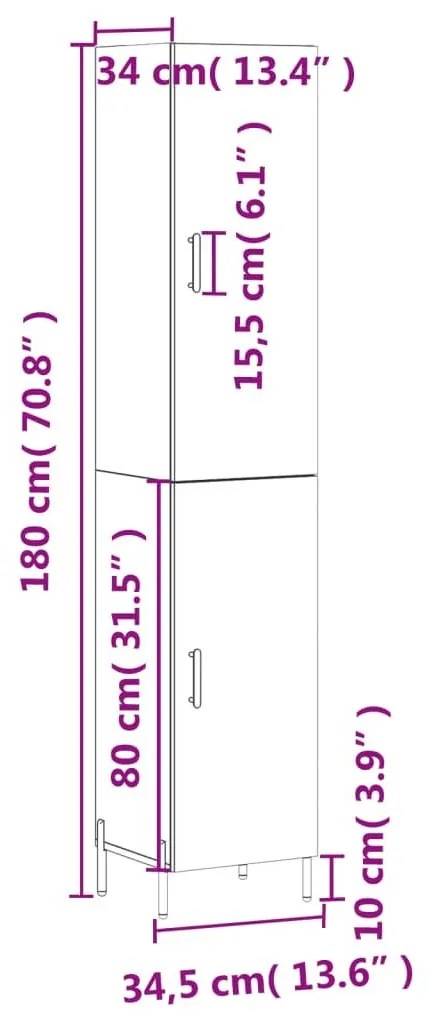 Μπουφές Sonoma Γκρι 34,5 x 34 x 180 εκ. από Επεξεργασμένο Ξύλο - Γκρι